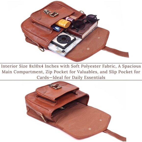 Small Genuine Leather Crossbody Bag Women Brown Purse Vintage Satchel Adjustable - Picture 3 of 7